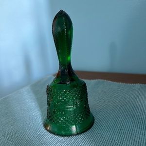 Vintage FENTON Emerald Vintage Fenton Green Diamond Point & Scrolls Bell 6 inch